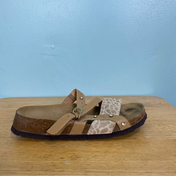 Betula Birkenstock Leather Strap Embellished Animal Cheetah Print Sandal‎ Sz 5 - Picture 4 of 9